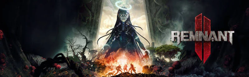 Remnant 2 artwork showing a figure above a firelit landscape and the game's title